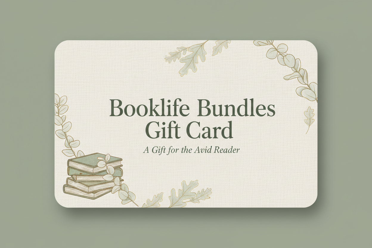 Booklife Bundles Gift Card - sage green and cream bookish design
